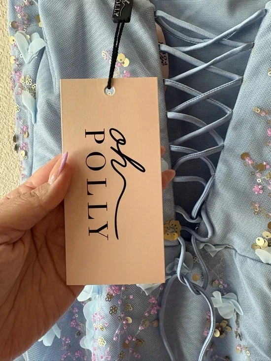 Oh Polly Briar Embellished Corset Mini Dress in Sky Blue. - Picture 7 of 8